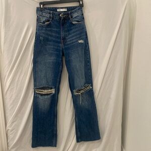 Zara High Waisted Long Denim Jeans sz 2
